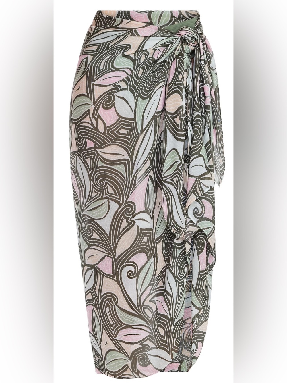 Time and Tru Women's Printed Pareo, One Size, Swirling Paisley Sage Dust